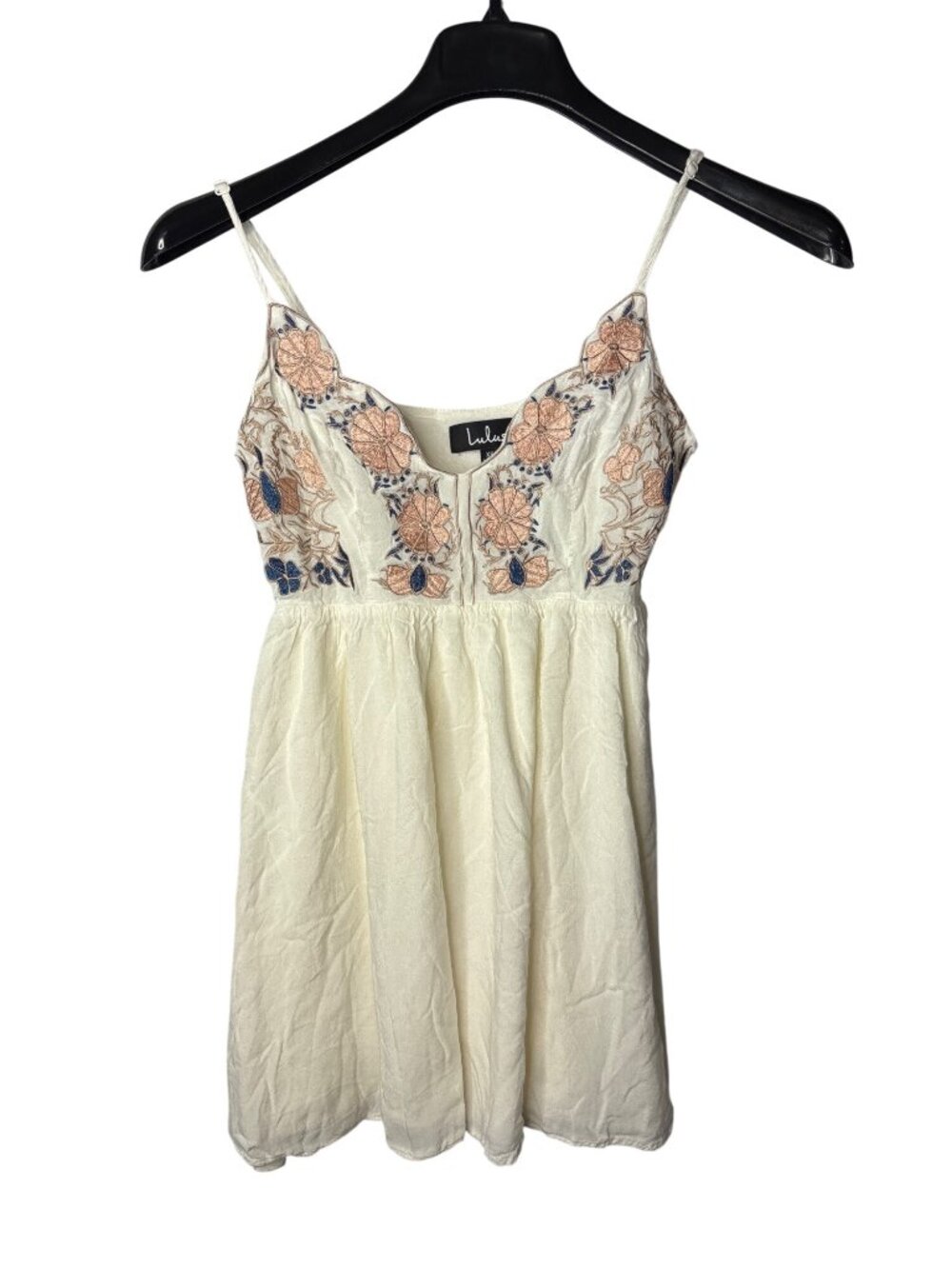 Lulus Tunic Tank Top XS Spaghetti Straps Floral Embroidered Multicolor Rayon